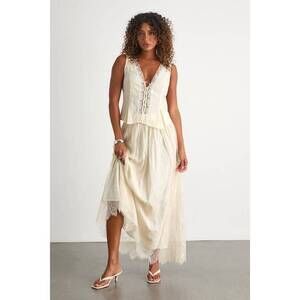 Lulus Amanda Ivory Eyelash Lace High-rise Maxi Skirt White - Size S